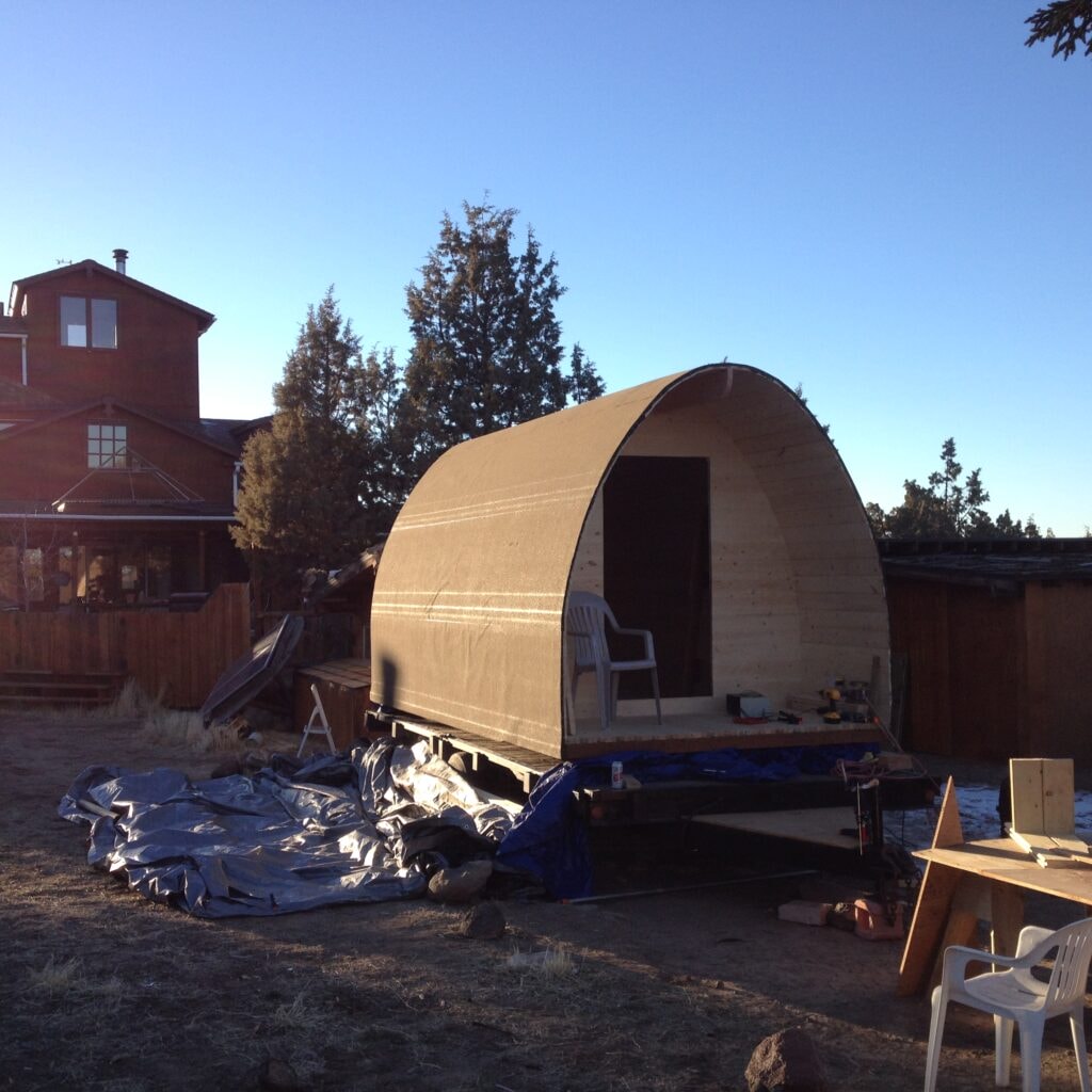 Office Pod EVOPOD during construction next to our home.  