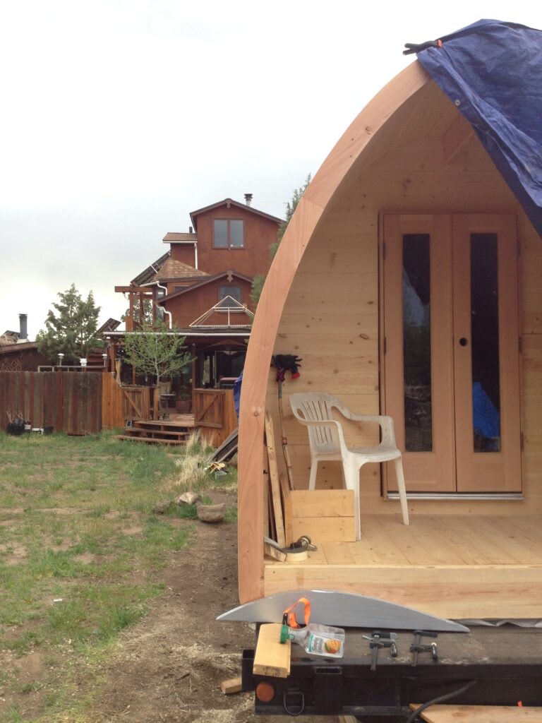 Close up of an EvoPod Office Pod during construction near our home. 