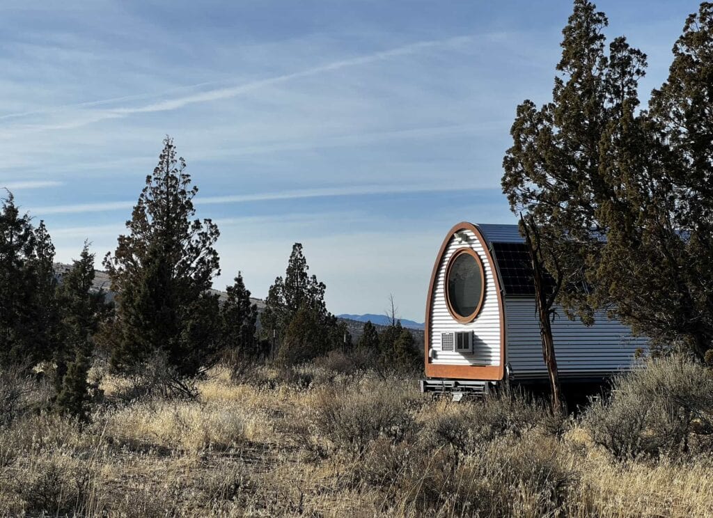 Gothic Glamping Pod by EvoPod setup in Bend Oregon.